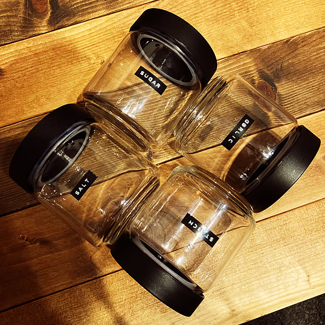 ガラス容器,調味料ラベル自作,調味料入れ,調味料容器,DYMO ラベル,DYMO,妻のお気に入り,カフェ風,手作り,不思議な妻,セリア,Kitchen Tsuyoshiの部屋