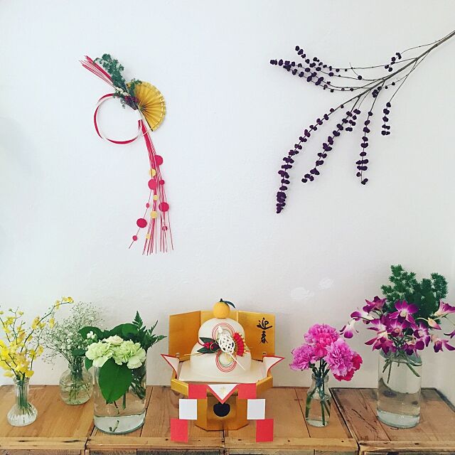 水引飾り,鏡餅,お正月,花,My Shelf romimushiの部屋