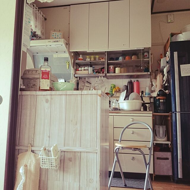 Kitchen,インテリア大好き,100均アイテム,キャンドゥの板壁風シート yuの部屋