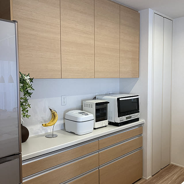 バナナスタンド,RoomClipアンケート,無印良品,フェイクグリーン,Kitchen,食器棚,カップボード,背面収納 chuncoの部屋