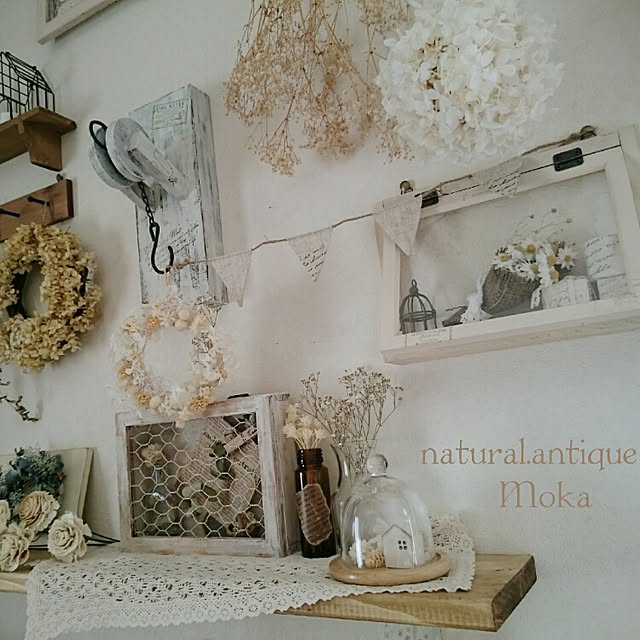 On Walls,ナチュラル･アンティーク,ナチュラルキッチン&,ハンドメイド,アナベル,紫陽花,ドライ,レース Mokaの部屋