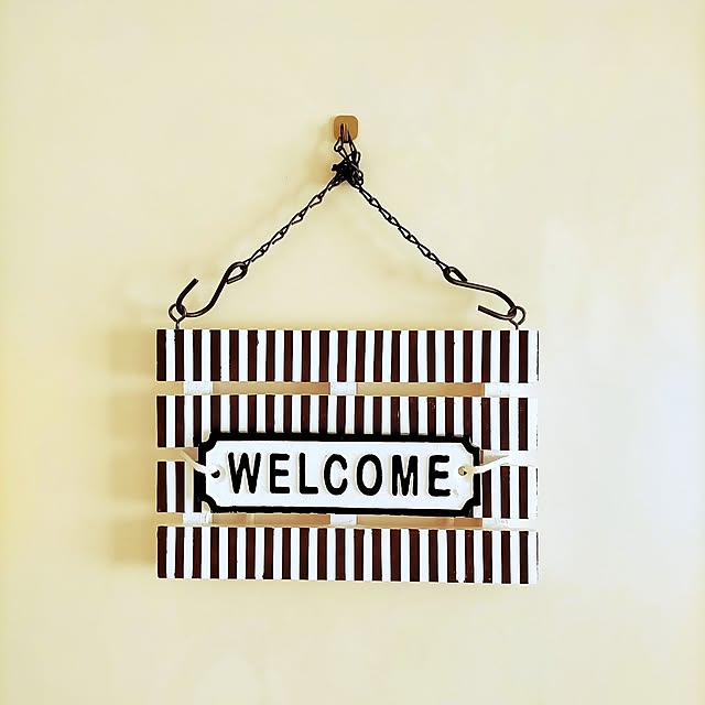 Entrance,ドアプレート,ルームプレート,welcomeプレート,カフェ風インテリア,ヘンリべンデル風ストライプ,アクリル絵の具,すのこDIY,目下珈琲がマイブーム,ハンドメイド AllMeの部屋