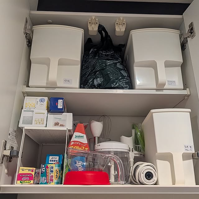 Kitchen,キッチン収納,キッチン吊り戸棚,吊戸棚ボックス,吊戸棚ストッカー,ダイソー hassakuの部屋