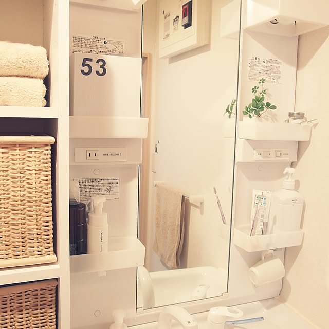 Bathroom,シンプル,ゴミ箱,ごみだから53(´ﾟ艸ﾟ),無印良品,端材クラブ,squ+,賃貸,DIY,説明書シール剥がしたい…,かご収納 Aiの部屋