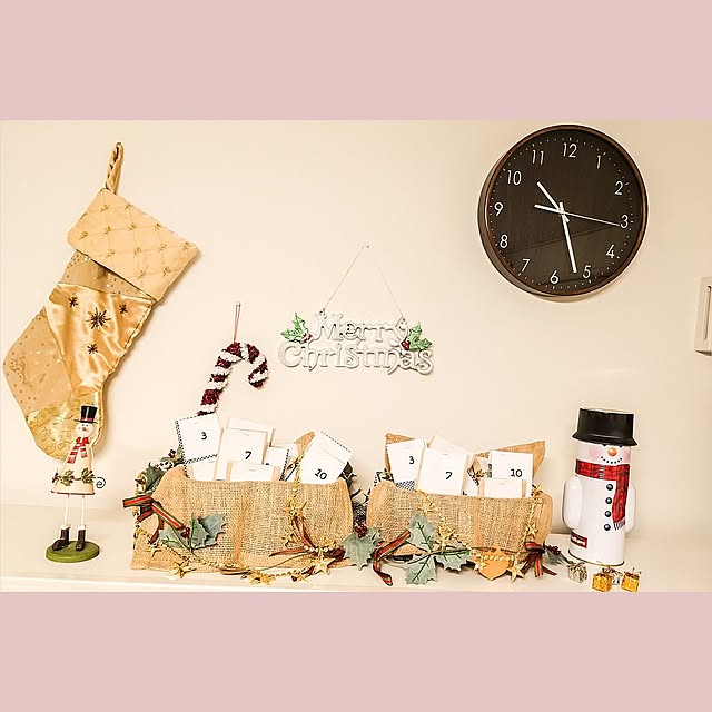 Lounge,クリスマス,クリスマス雑貨,クリスマスディスプレイ,Daiso,セリア,セリア雑貨,セリア購入品,ジュートクロス,ナチュラルインテリア,ナチュラル,ナチュラル雑貨,アドベントカレンダー,アドベントカレンダー手作り,アドベントカレンダー 手作り Mutsukiの部屋