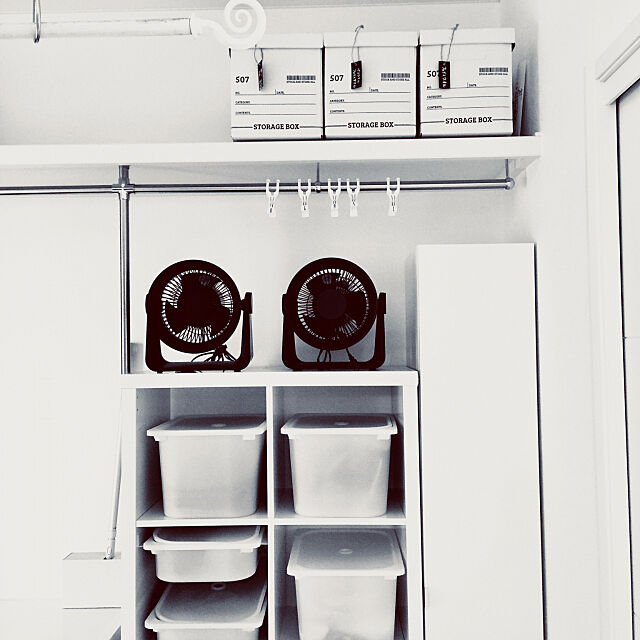 My Shelf,ランドリールーム,カラックス,サーキュレーター,扇風機,無印良品,モノトーン,IKEA,キャンドゥ kobami_styleの部屋