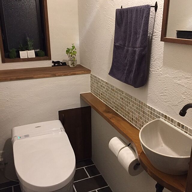 Bathroom,NEOREST,TOTOトイレ,TOTO,珪藻土の壁,タイル床,リフォーム完了 natsumama6566の部屋
