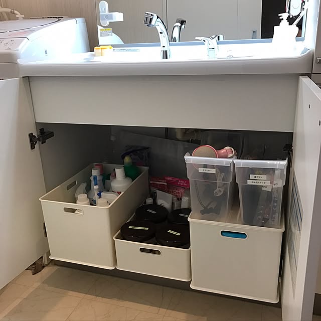 Bathroom,収納,収納アイデア,セリア,洗剤入れ,ニトリの収納ボックス,インボックス,ニトリ,洗面台下収納,洗面台 yukitanの部屋