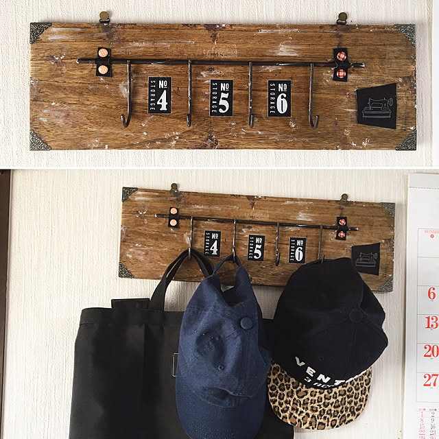 On Walls,コーナー金具,レザー,シャビーシック,ハンガーラックDIY,兵庫支部,セリア同好会,ナチュラルも男前も好き,サビ萌え隊,三角吊金具 icietlaの部屋