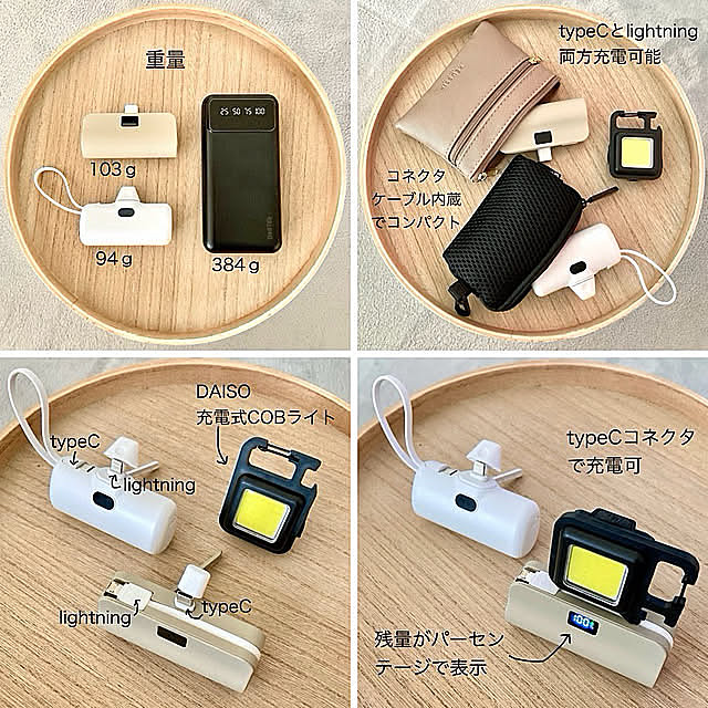 On Walls,防災グッズ,持ち歩き用,ポーチ,軽い,COBライト,充電式,モバイルバッテリー,ガジェットポーチ,seria,Daiso,3COINS,防災,ナチュラル,ホワイト,建売住宅,こどもと暮らす,ベージュ merutoの部屋