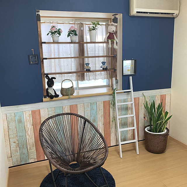 空き部屋ゲストルーム,サンスベリア,ロッキングチェア♪,ラダーＤIY,ラブリコ棚,壁紙DIY,アクセントクロス,素敵な出会いに感謝♡,感謝♡感謝♡感謝♡ Fumiの部屋