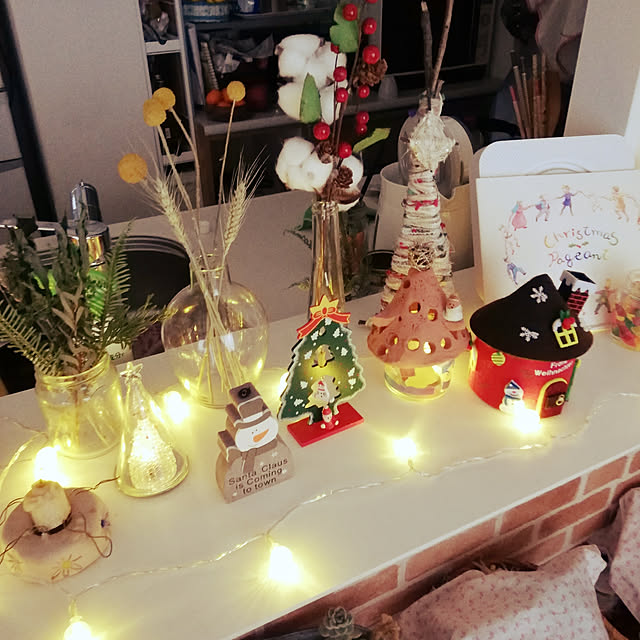 Lounge,クリスマス,横長リビングダイニング,キッチンカウンター,生活感のある部屋,こどものいる暮らし,ナチュラル,ハンドメイド,セリア,ダイソー,キャンドル,ドライフラワー yu-nの部屋