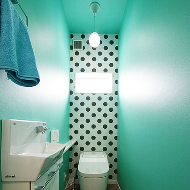 Bathroom,アクセントクロス,水色,水玉,ドット,ターコイズブルー,アラウーノ risa.の部屋