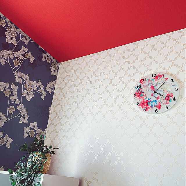 花柄,クロス,赤,壁,壁紙,On Walls waga818の部屋