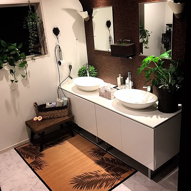 Bathroom,ニトリ,ニトリ自然素材モニター,夏インテリア,ボタニカル,バスケットかご,お部屋にFIT,塗り絵ができるティッシュ,ネピア大人の鼻セレブ,グリーンのある暮らし,アジアン雑貨,リゾート風,アジアンテイスト,ホテルライク,NO GREEN NO LIFE,リゾートホテル,バリ風,竹,アジアンリゾート,バリリゾート,洗面台,洗面所,洗面ボウル,サンワカンパニー洗面台 yukikoの部屋