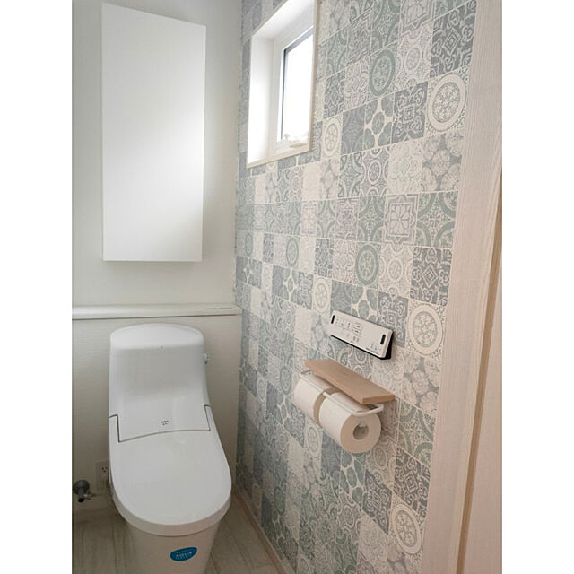 Bathroom,LIXIL,アクセントクロス,トイレ,タイル調クロス,水色,IKEA,グモロン ryomomの部屋
