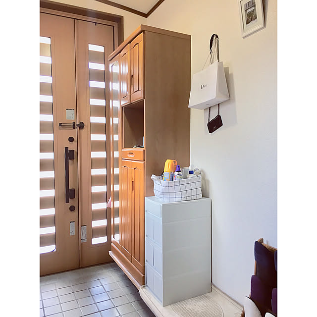 Entrance,シンプル,100均,ボックス,ドア,シューズボックス,玄関収納,引き出し,ポリプロピレンケース,無印良品,平屋 T_____.nの部屋