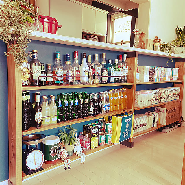 T-faL,Russell Hobbs,WECK,ヒオリエタオル,ラブリコ,ディアウォール,アイアンシェルフ,カウンター下収納,DIY,コミック収納,観葉植物,キッチンカウンター,お酒大好き♡,IKEA,アクセントクロス,My Shelf gachaの部屋
