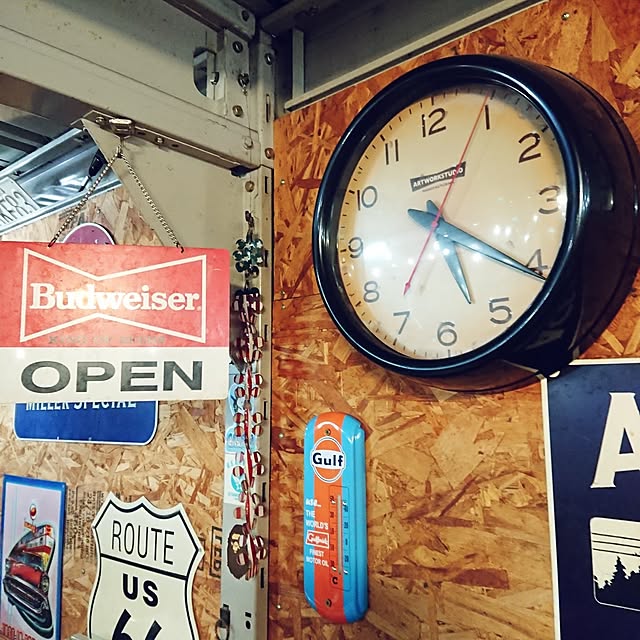 時計,2枚投稿,複数同時投稿,ガレージ,ガレージライフ,アメリカン,アメリカンに憧れる,雑貨屋風ガレージ,ブリキ看板,温度計,フランクリンクロック,My Shelf ot-gardenの部屋
