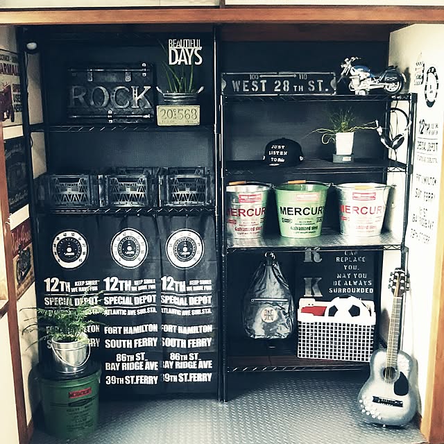 RC大分支部,かぼす連合☆,家呑み同好会！,セリアの手ぬぐい,ダイソーのコンテナBOX,手ぬぐい,ダイソー,ギター,マーキュリーバケツ,男前インテリア,ヤバネマット,セリア,山善サンプリング当選,山善さんのスチールラック,山善収納部,長男部屋,子供部屋,くらしのeショップ reksの部屋