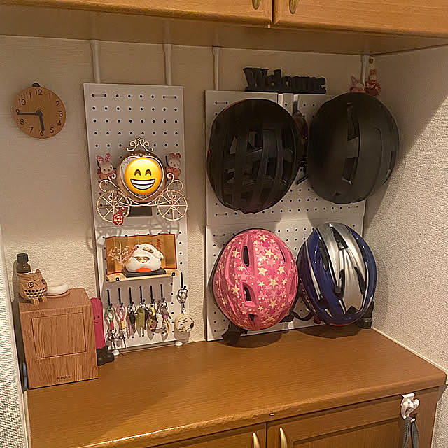 Entrance,ヘルメット置き場,鍵収納,パンチングボード収納,すっきり暮らす,下駄箱の上,子どもと暮らす,うさぎ好き miffyyの部屋