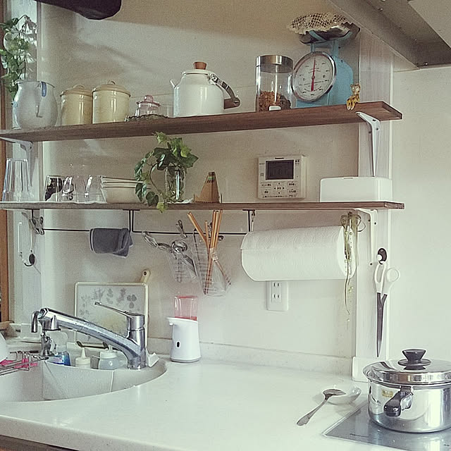 Kitchen,コレ、DIYしたよ！,ナチュラル,観葉植物,DIY,ディアウォール,飾り棚DIY kirakira101711の部屋