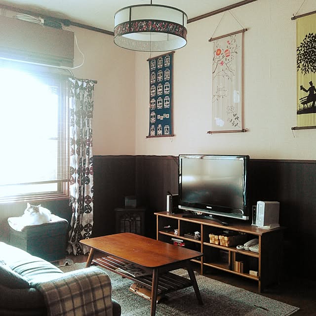 Lounge,築40年以上,日本家屋,手ぬぐい,和風,セルフリノベーション,タペストリー,昭和レトロ,レトロ,ねこのいる日常,六畳 amelliaの部屋