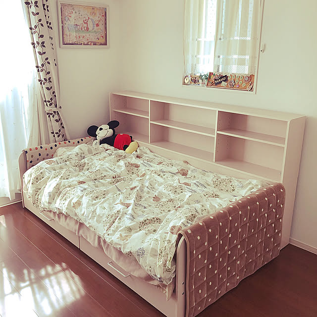 ニトリ,ナチュラル,ホワイトインテリア,ベッドフレーム,子供部屋女の子,スッキリ暮らしたい,建売を自分好みに♡,収納つきベッド,収納は工夫だ！,ベッド,Bedroom umekoの部屋