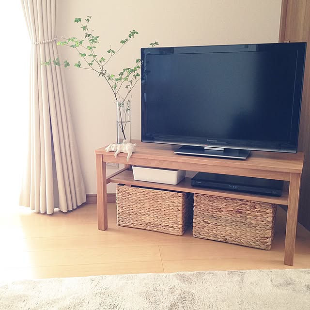 Lounge,テレビ周り,無印良品,ドウダンツツジ,IKEA,うさぎ,シンプルな暮らし,掃除しやすい家,ミニマリスト,ニトリのかご,ダイニングベンチ,テレビ台 sweetcloudの部屋