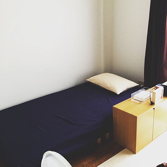 Bedroom,ネイビー×ベージュ,ネイビー,Happy,ベッド,六畳,ワンルーム,一人暮らし Suzuの部屋