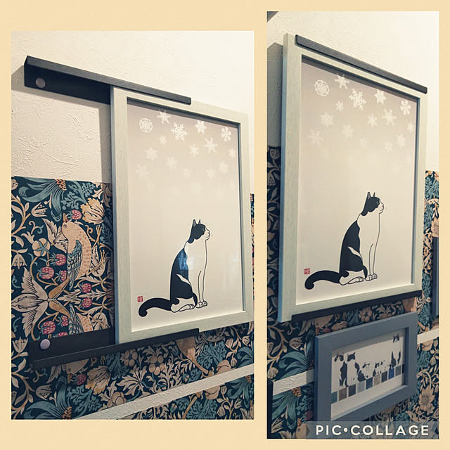 On Walls,廊下の壁,廊下,ウィリアムモリス,ミンネで購入,ウィリアム・モリス,カモ井加工紙株式会社,ミンネ,ギャラリー風,セリア,アイアンウォールバー,ダイソー,mtリメイクシート,mt,ギャラリースペース,リメイクシート,いちご泥棒,seria futukoの部屋