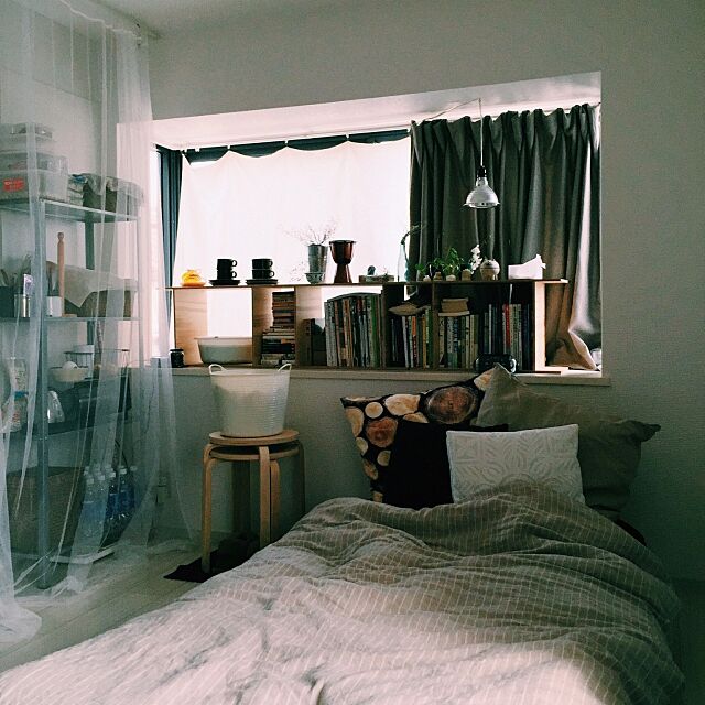 Bedroom,IKEA,無印良品,窓辺,収納,賃貸,一人暮らし,SINGLE HACK,ワンルーム mimicaの部屋