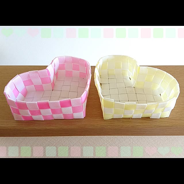 ダイソー,手作り,ハンドメイド,PPバンドキット,ハート,かご,バスケット,収納,DIY,100均,100均リメイク,100均大好き,プチプラ riiika03の部屋