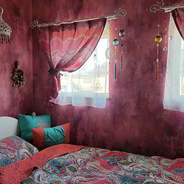Bedroom,ジプシーインテリア,ボヘミアンインテリア,モロッカンインテリア,ピンクの壁紙,ベッドルームインテリア,gypsy mimicoの部屋