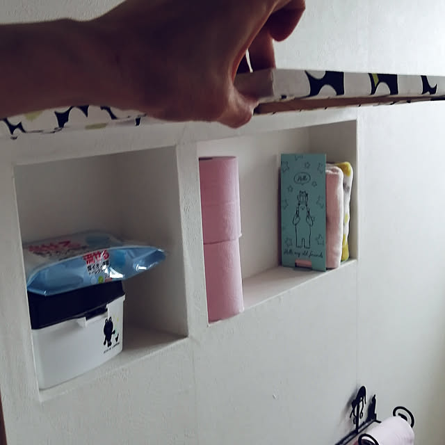 Bathroom,トイレの収納,ニッチDIY,マリメッコファブリックパネル,いいね&コメント&フォロー感謝♡ Kinanの部屋