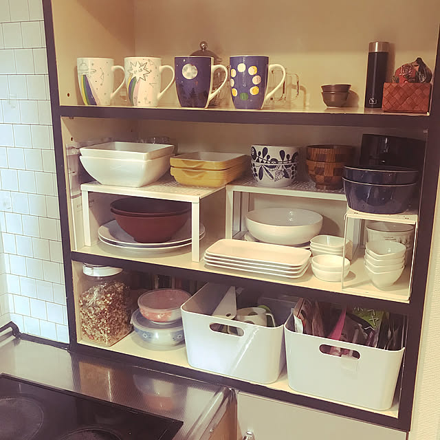 イベント用,マグカップ,ニトリ,乾物収納,備え付け棚,食器棚,IKEA,収納,築30年,3人家族,賃貸,My Shelf spacecat_369の部屋