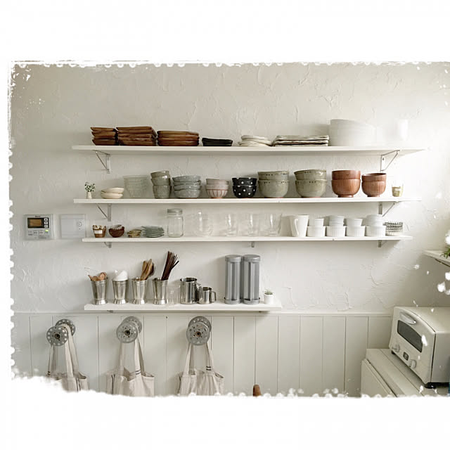 Kitchen,器,陶芸,食器棚DIY,見せる収納,漆喰壁DIY mocoの部屋