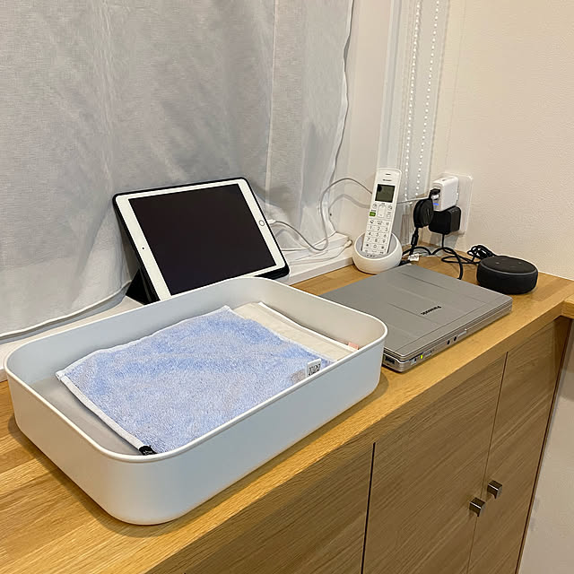 書類・プリント収納,Panasonic,ANKER,造作棚,やわらかポリエチレンケース,Alexa,Let's note,iPad,無印良品,PC,ナチュラル,ファイルボックス,My Shelf hiroの部屋