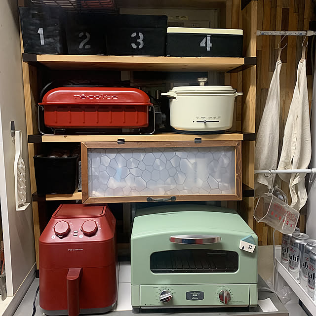ラブリコでDIY,山善電気グリル鍋,キッチン家電収納,アラジントースター,レコルトホットプレート,レコルト　エアーオーブン,キッチン家電,コメントお気遣いなく♡ Fumiの部屋