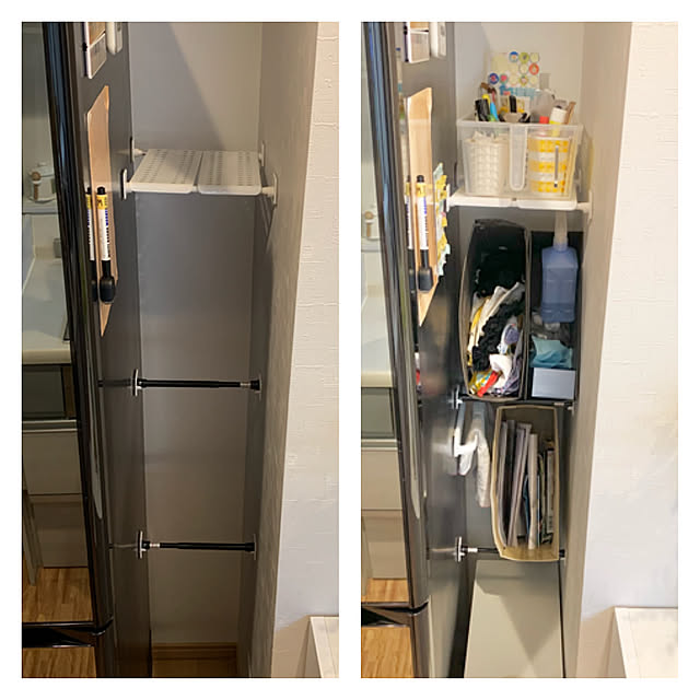 文房具,ポリ袋,すきま収納,冷蔵庫横,ゴミ袋,ファイルボックス,突っ張り棒,団地,2021年6月に引っ越しました,ダイソー,DIY,Kitchen kazcoffの部屋