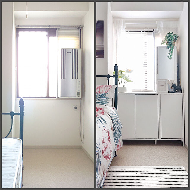 Bedroom,before→after,窓用エアコン隠し Ruの部屋