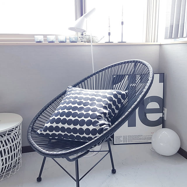 Lounge,RoomClip運営チームの皆様に感謝♡,RoomClipショッピング,お家見直しキャンペーン,マリメッコ,marimekko,クッションカバー,ホワイトインテリア,モノトーン,マンションインテリア,白黒,シンプルインテリア,アカプルコチェア pandaの部屋