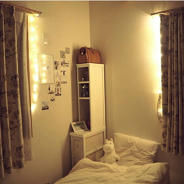 Bedroom,初投稿,北欧,IKEA,ウォールアート,ホワイトインテリア,アート,照明,3COINS,フェアリーライト n_aaltoの部屋