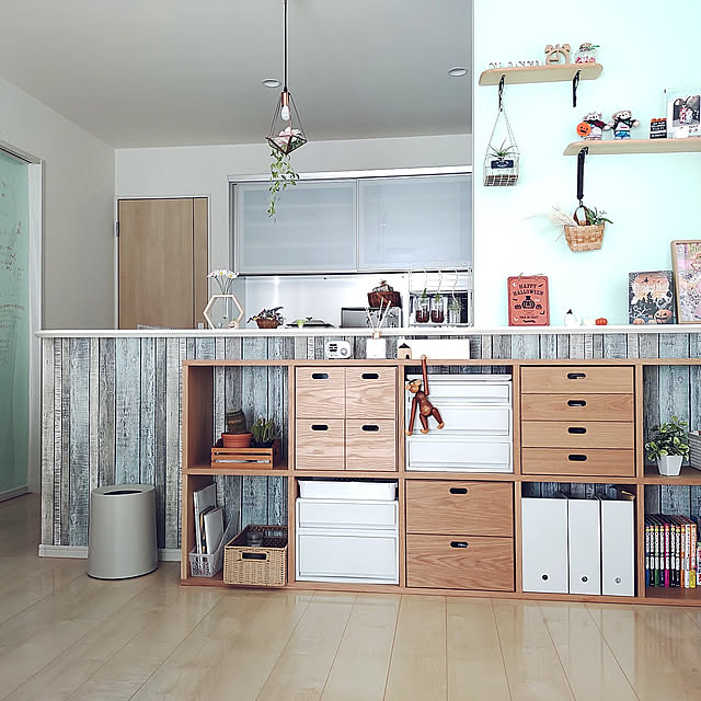Kitchen,収納グッズ,カイボンスンモンキー,サボテン,無印良品　スタッキングシェルフ,観葉植物,e.and.m.mamaちゃんのクレイ,無印良品のある暮らし,ideaco ゴミ箱,くつろぎ空間,ハロウィンディスプレイ kouの部屋