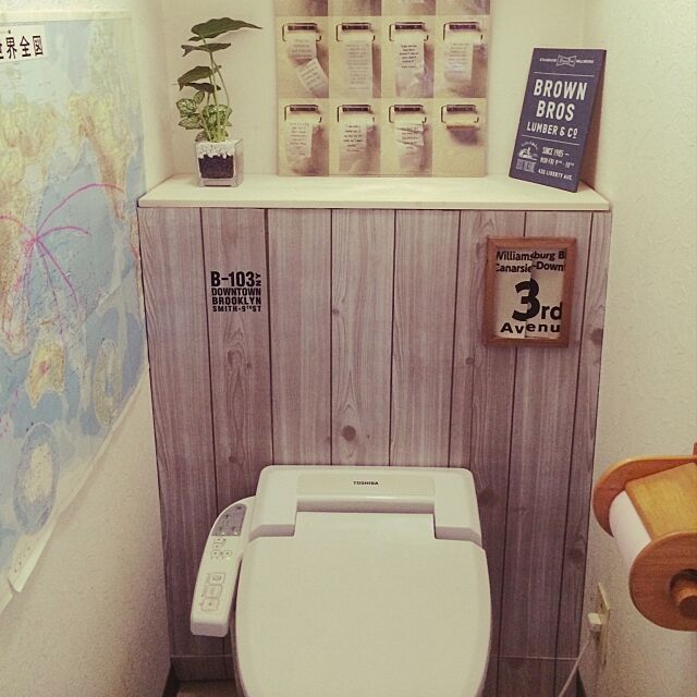 Bathroom,ニトリのフェイクグリーン,キャンドゥ板壁風シート,DIY tetsuの部屋