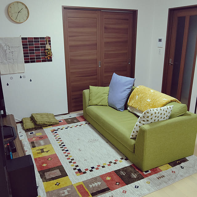 Lounge,ニトリ,見てくださってありがとうございます,いいねいつもありがとうございます♡,ソファー,膝掛け,ラグ,ホットカーペット mi-ya.hymの部屋