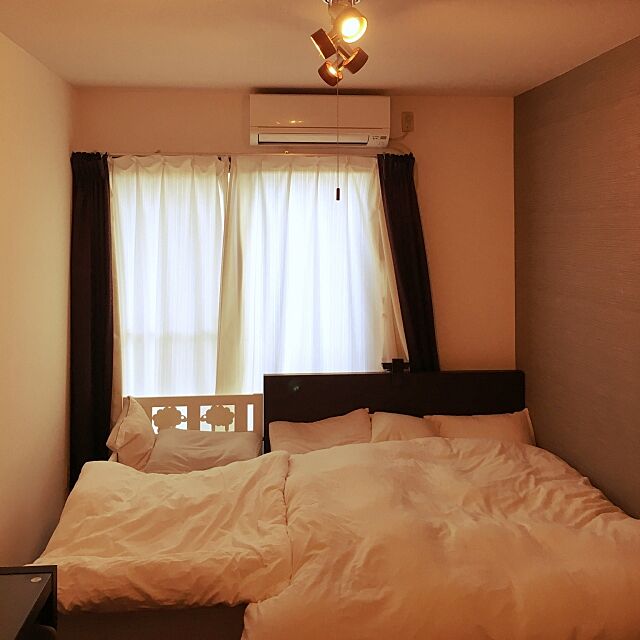 Bedroom,ダブルベッド,アクセントクロス,7畳,IKEAキッズベッド,IKEA asamiffyの部屋