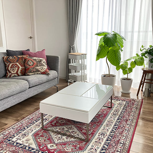 IKEAワゴン,2021.3.23,オールドキリムクッション,ポトス,フィカスウンベラータ,ペルシャ絨毯風,一人暮らし,北欧,1LDK,レチューザ,boconcept,植物のある暮らし,Lounge kaoの部屋