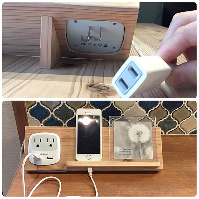 カウンター上,コラベルタイル,DIY,心地よく暮らせる部屋づくり,模様替え,好みが変わる,お家時間の過ごし方,見せる収納,再利用,二世帯住宅,丁寧に暮らす,スッキリ暮らしたい,DIY大好き,お家時間,端材再利用,埋め込みコンセント,Kitchen,杉板,埋め込み式コンセントdiy,スマホスタンドdiy importantの部屋