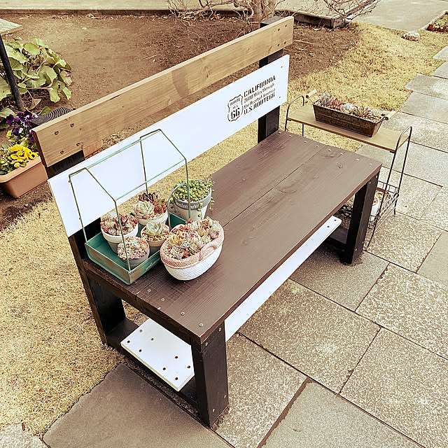 つーばいふぉー,ステンシル,端材,ベンチ DIY,DIY,カフェ風,多肉植物,Entrance,寄せ植え yumの部屋